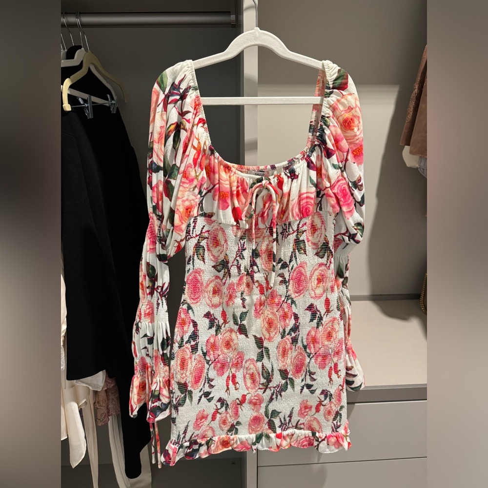 SAU LEE Floral Mini Dress with Bell Sleeves